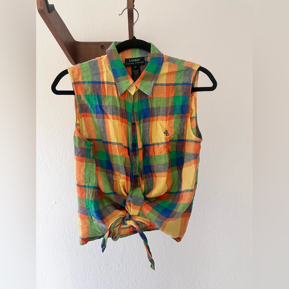Vintage Ralph Lauren 100% Linen Wrap Tie Blouse